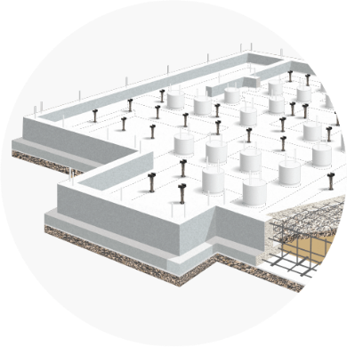 円柱+地中梁により、頑丈な基礎を実現
