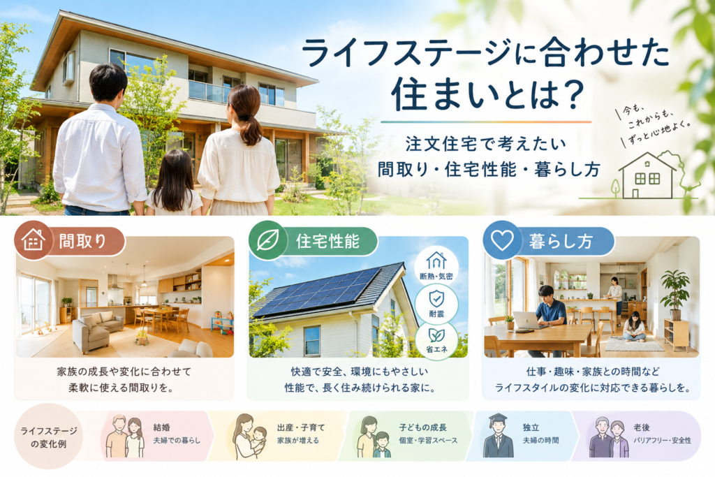 ライフステージに合わせた住まいとは？注文住宅で考えたい間取り・住宅性能・暮らし方